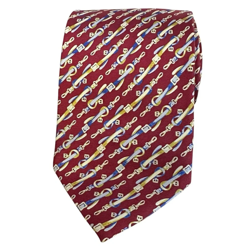 Venezia Men's Red‎ Equestrian style Silk Tie Classic Length 59” x 3.5” - Picture 2 of 8